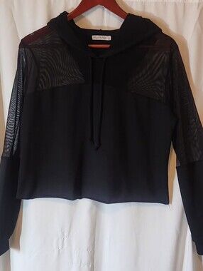 Heart & Hips Cropped Fishnet Mesh Hoodie Long Sleeve Size Large